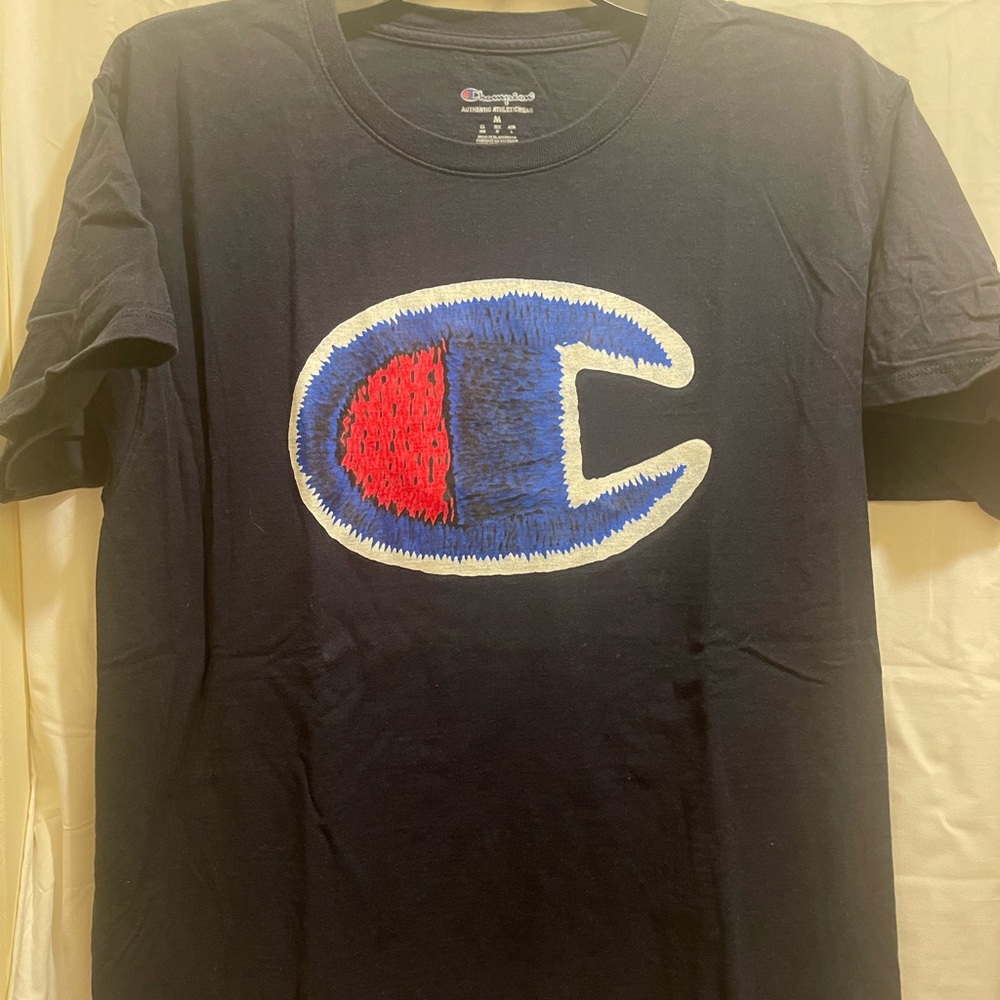 Champion Dark Blue Tee with Red and White Logo